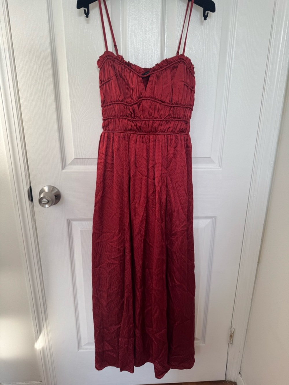 AllSaints Burgundy Smocked Strapless Dress